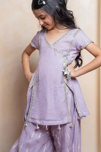 Lavender embroidered  organza  kurta set