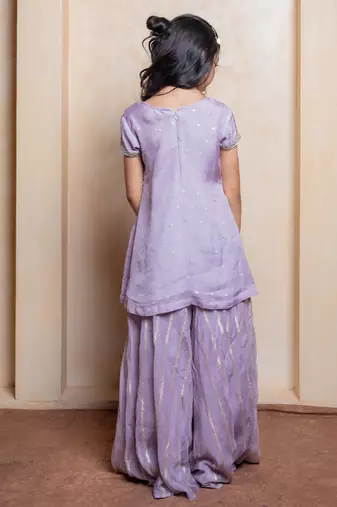 Lavender embroidered  organza  kurta set
