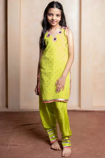 Green embroidered  georgette  kurta set