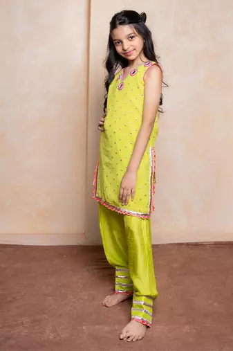 Green embroidered  georgette  kurta set