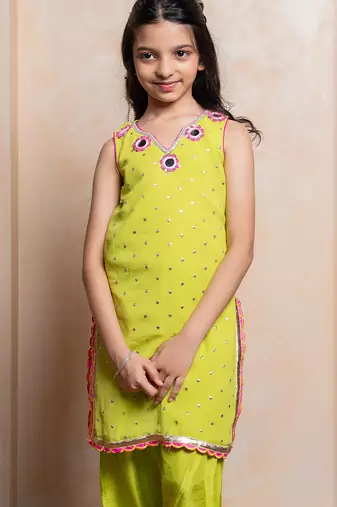 Green embroidered  georgette  kurta set