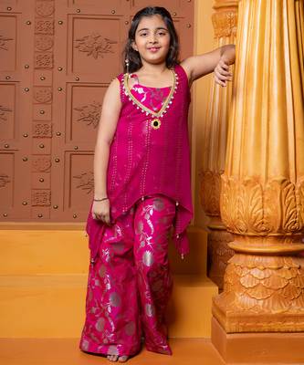 Pink embroidered  georgette three Piece co ord set 3