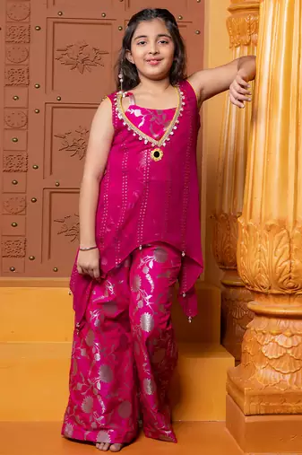 Pink embroidered  georgette three Piece co ord set