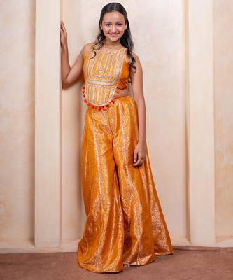 Yellow embroidered  brocade co ord set 1