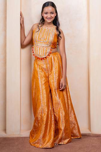 Yellow embroidered  brocade co ord set