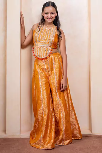 Yellow embroidered  brocade co ord set