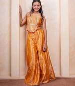 Yellow embroidered  brocade co ord set