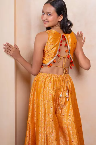 Yellow embroidered  brocade co ord set