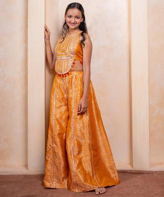 Yellow embroidered  brocade co ord set 3