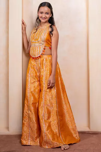 Yellow embroidered  brocade co ord set