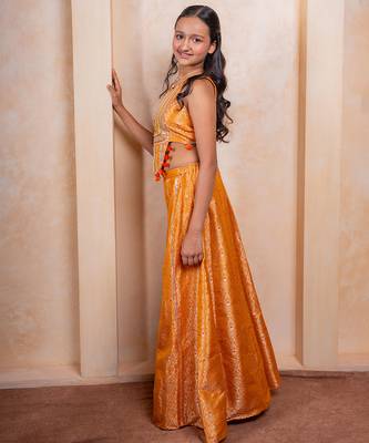 Yellow embroidered  brocade co ord set 4