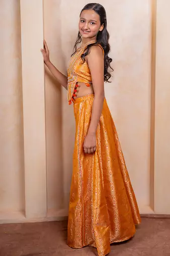 Yellow embroidered  brocade co ord set