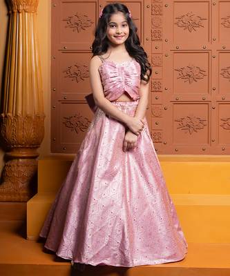 Pink embroidered  brocade lehenga 1