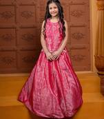 Pink embroidered  brocade lehenga