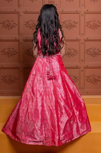 Pink embroidered  brocade lehenga