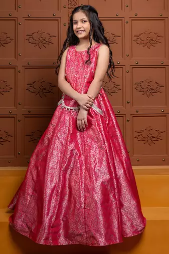 Pink embroidered  brocade lehenga