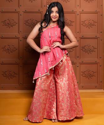Pink and orange embroidered  brocade Co Ord Set 1