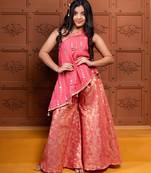 Pink and orange embroidered  brocade Co Ord Set