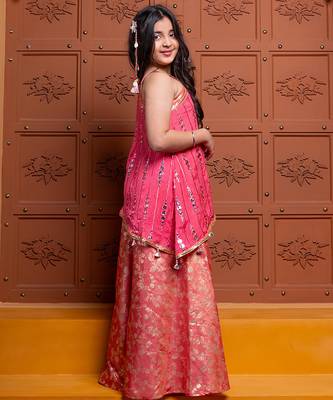 Pink and orange embroidered  brocade Co Ord Set 2