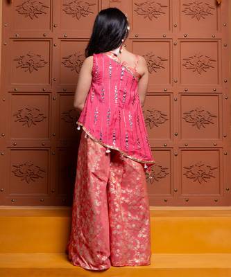 Pink and orange embroidered  brocade Co Ord Set 3