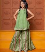 Green embroidered organza Kurta Set