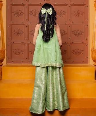 Green embroidered organza Kurta Set 3