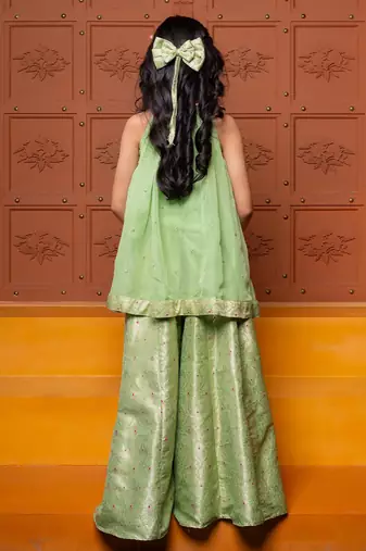 Green embroidered organza Kurta Set