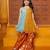 Blue and orange embroidered  silk Kurta set
