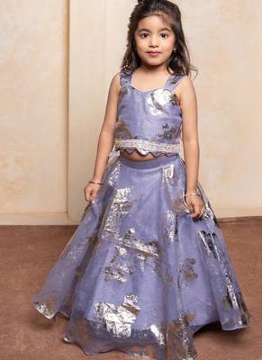 Lavender embroidered  organza lehenga 1