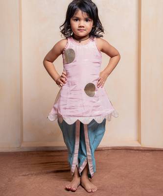 Pink and green embroidered  silk  kurta With Dhoti 1