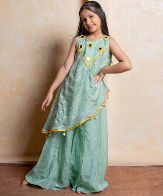 Sea green embroidered  organza co ord set 1