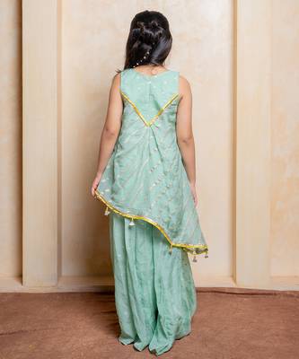 Sea green embroidered  organza co ord set 2