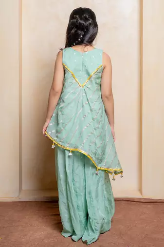 Sea green embroidered  organza co ord set