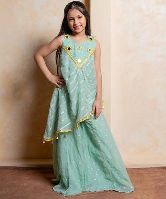 Sea green embroidered  organza co ord set 3