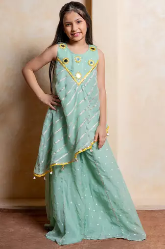 Sea green embroidered  organza co ord set