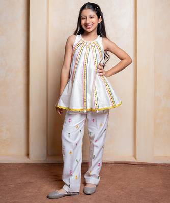 Off white embroidered  chanderi silk  Co Ord Set 1