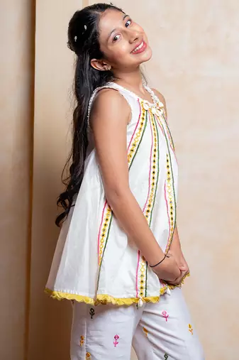 Off white embroidered  chanderi silk  Co Ord Set