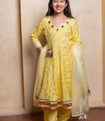 Yellow embroidered  organza  kurta set