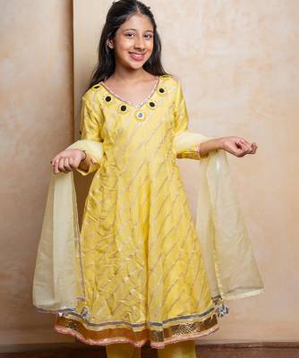 Yellow embroidered  organza  kurta set 2