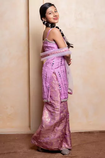 Lavender embroidered  chanderi silk  Kurta Set