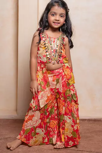 Multicolor embroidered  crepe co ord set