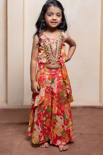 Multicolor embroidered  crepe co ord set