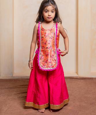 Pink and orange embroidered  silk Kurta Set 1