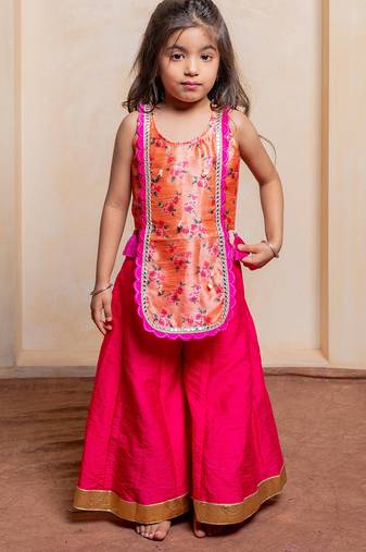 Pink and orange embroidered  silk Kurta Set