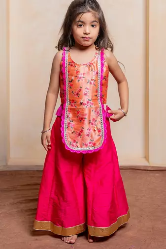 Pink and orange embroidered  silk Kurta Set
