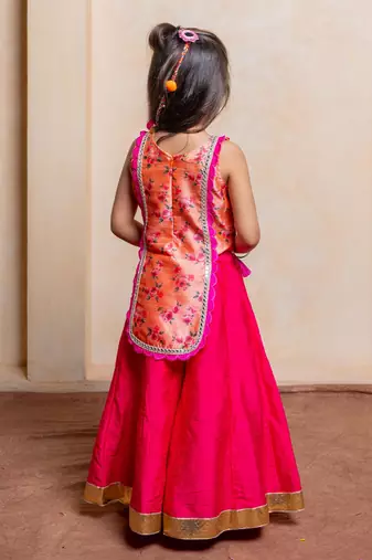 Pink and orange embroidered  silk Kurta Set
