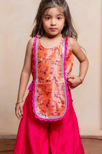 Pink and orange embroidered  silk Kurta Set