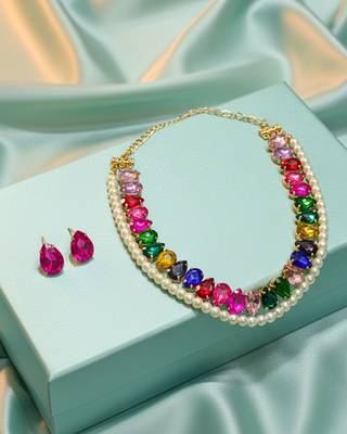 pearl mala ad & cz cubic zerconia crystal gemstone-studded jewelry set 1