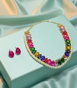 pearl mala ad & cz cubic zerconia crystal gemstone-studded jewelry set