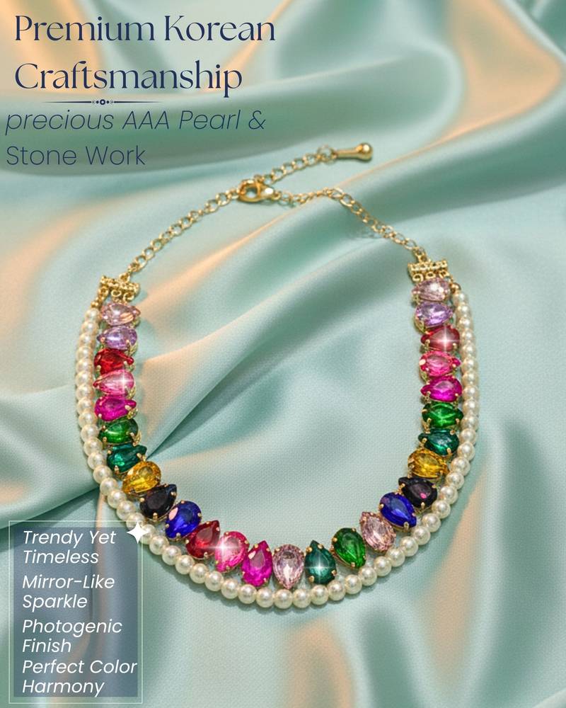 pearl mala ad & cz cubic zerconia crystal gemstone-studded jewelry set